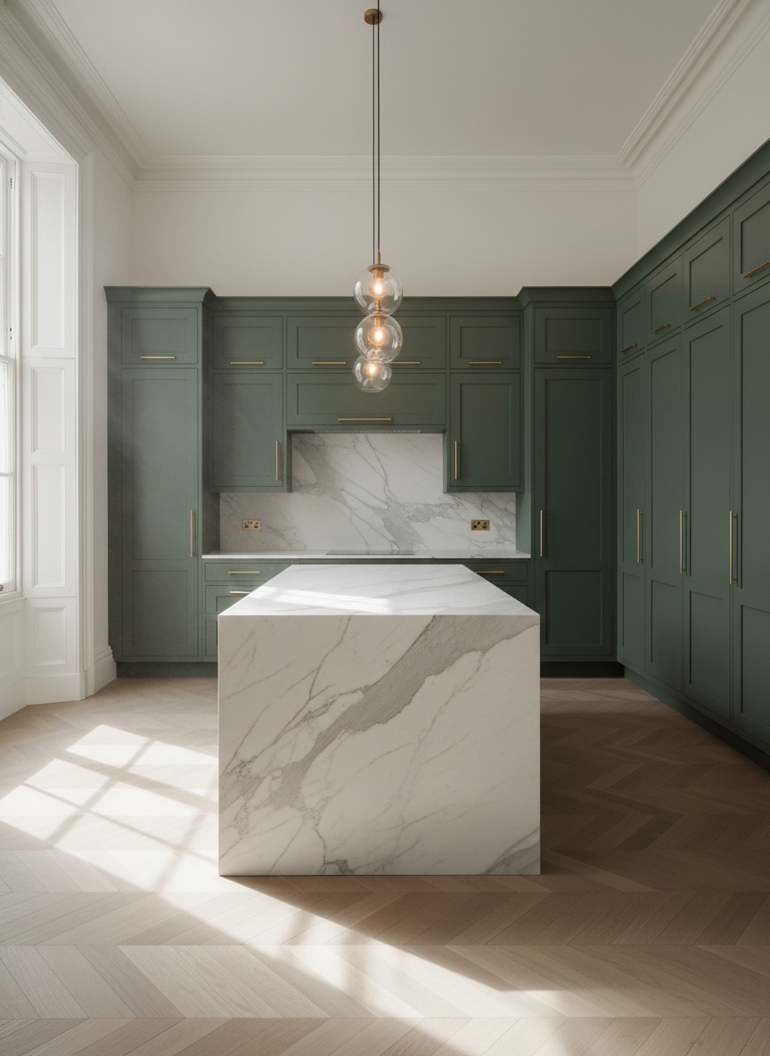 Luxury kitchen renovation with marble countertops and custom cabinetry